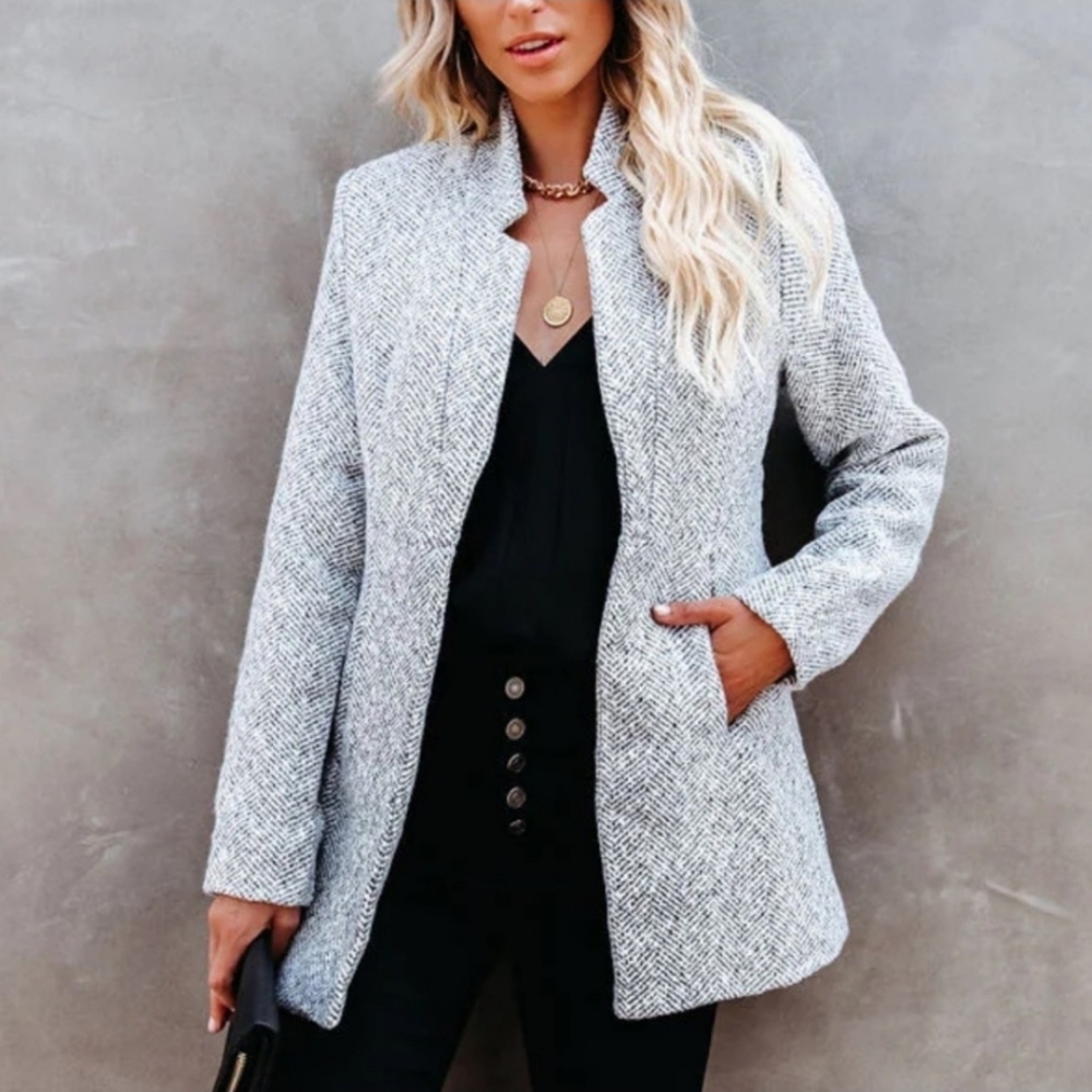 Jacket Pea Coat Navy/ White Herringbone Pattern SZ Small